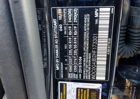 2017 Mercedes-Benz Glc 300 z USA, uszkodzony, nr VIN WDC0G4JB2HF173301